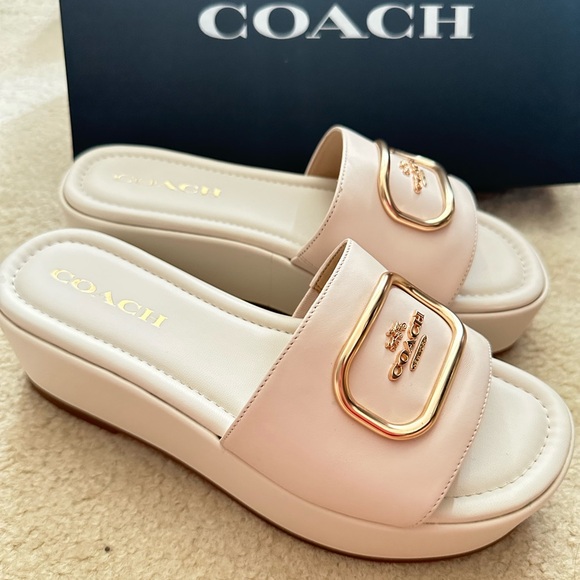 Coach Women's Eloise Leather Sandals in Cream with Gold Accents - Picture 2 of 6